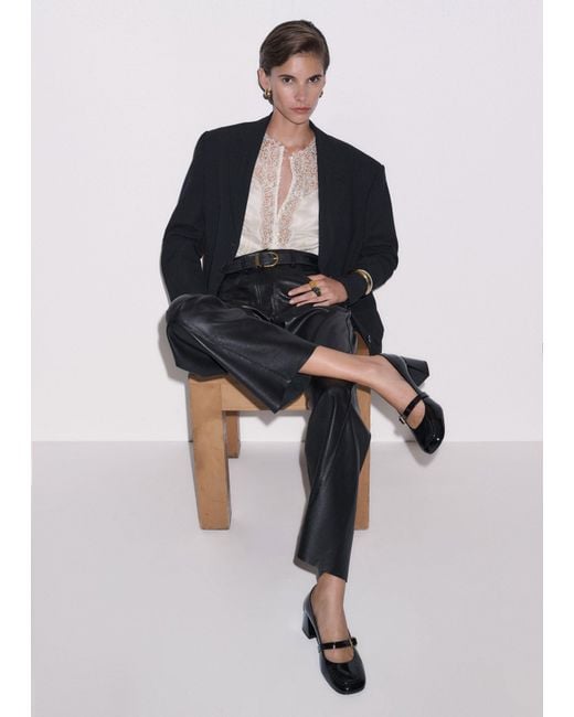 ME+EM Natural Silk Satin And Lace Cap Sleeve Top