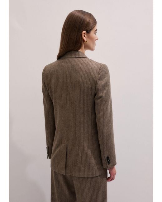 ME+EM Brown Pinstripe Sharp Shoulder Blazer Mocha