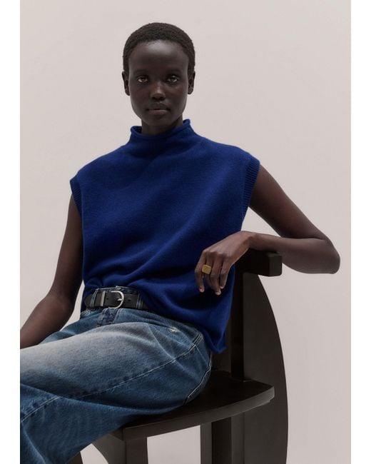 ME+EM Blue High Neck Knit Tank