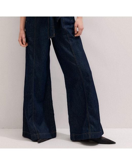 ME+EM Blue Relaxed Wide Leg Jumpsuit + Belt