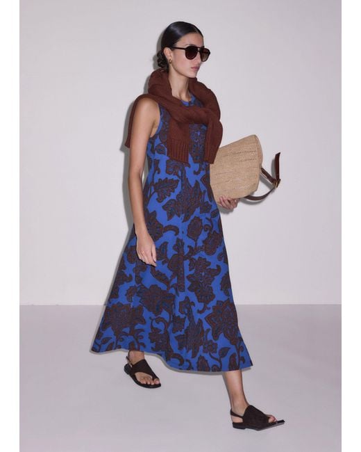 ME+EM Blue Ornate Lace Floral Print Swing Maxi Dress