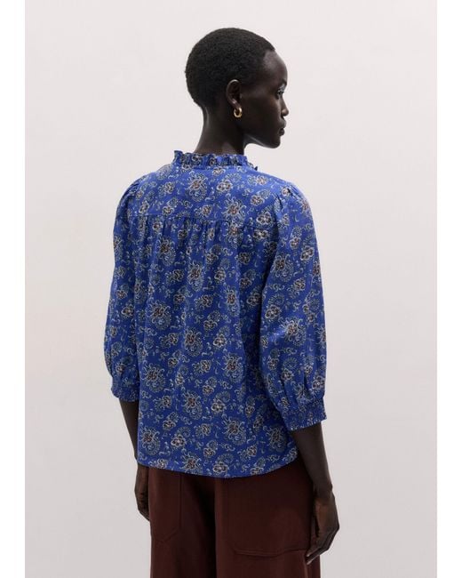 ME+EM Blue Gilded Paisley Print Straight Blouse