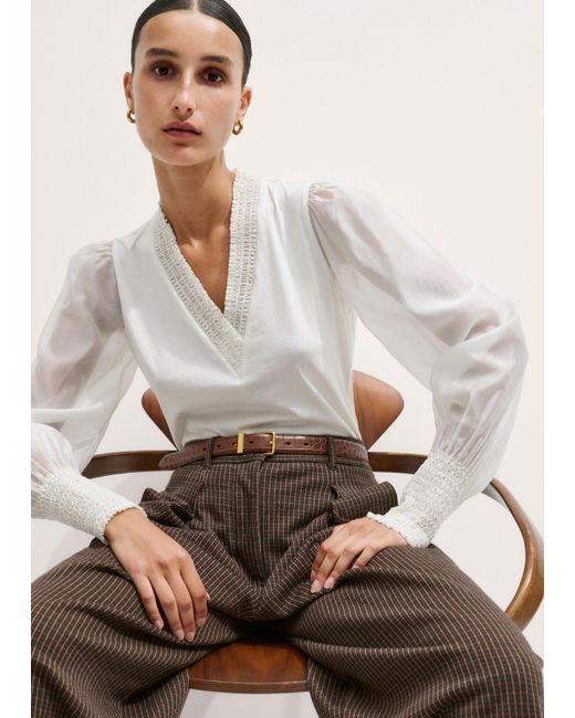 ME+EM White Fluid Balloon Sleeve Layering Blouse