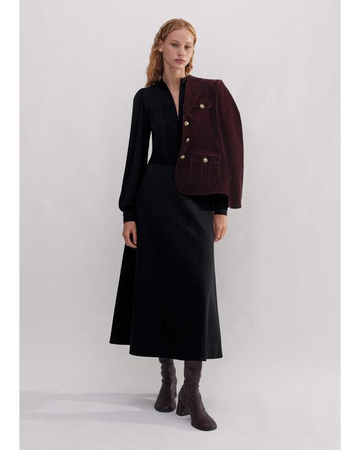 ME+EM Black Gather Detail Midi Dress