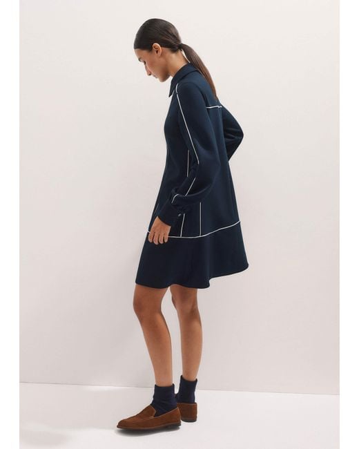 ME+EM Blue Travel Tailoring Contrast Swing Dress