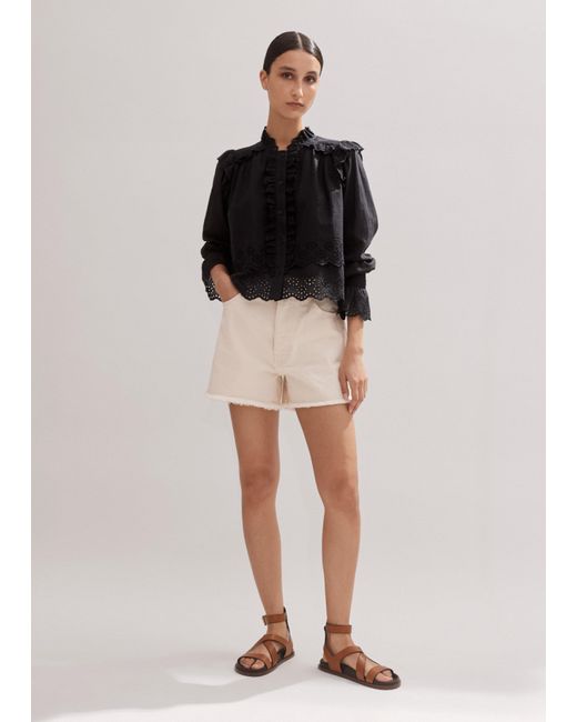 ME+EM Black Cotton Broderie Ruffle Cropped Top