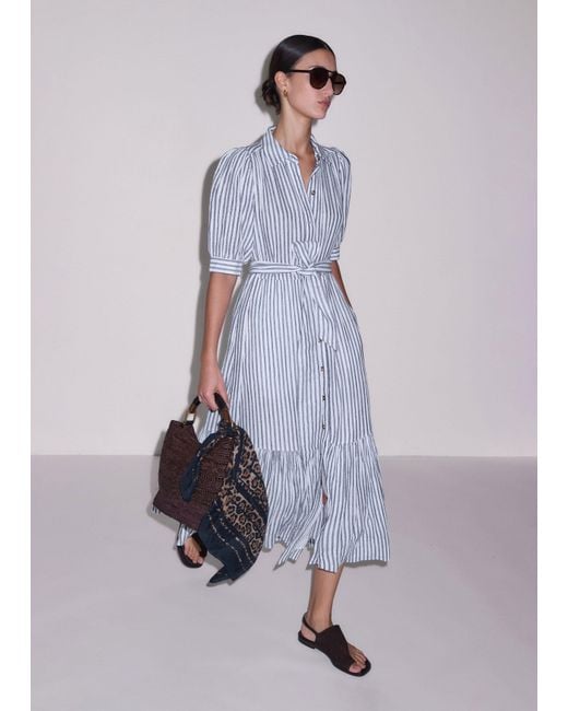 ME+EM Purple Cheesecloth Stripe Midi Shirt Dress + Belt