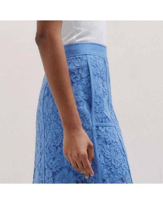 ME+EM Blue Lace A-Line Midi Skirt