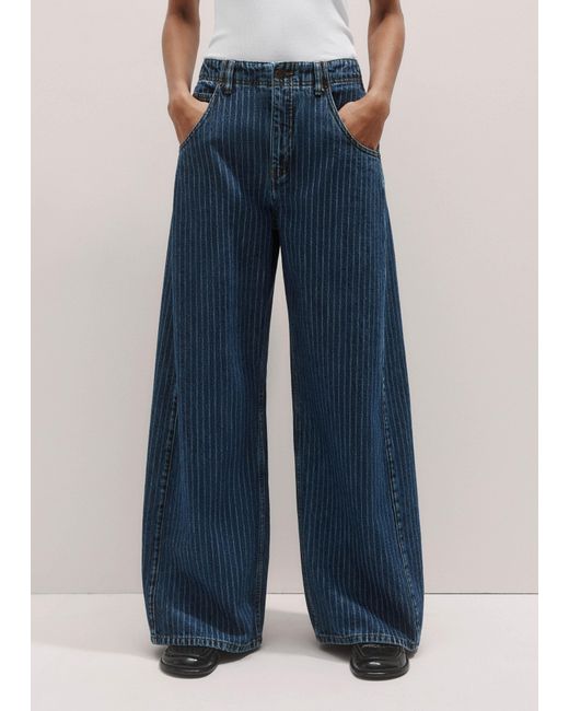 ME+EM Blue Relaxed Stripe Wide-Leg Jean