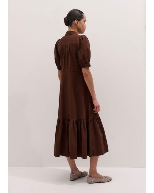 ME+EM Brown Seersucker Midi Shirt Dress + Belt