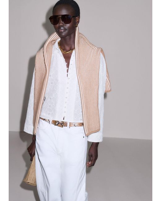 ME+EM White Embroidery Cotton Gauze Cropped Blouse