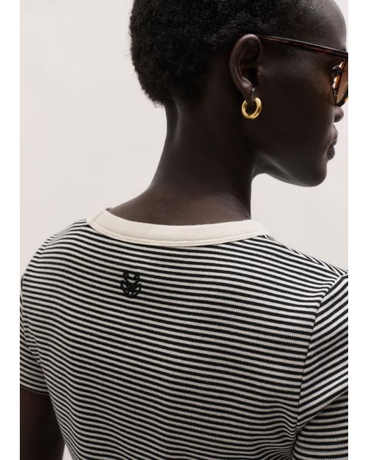 ME+EM Gray Ultimate Crew Neck Micro Stripe Tee-Light Cream