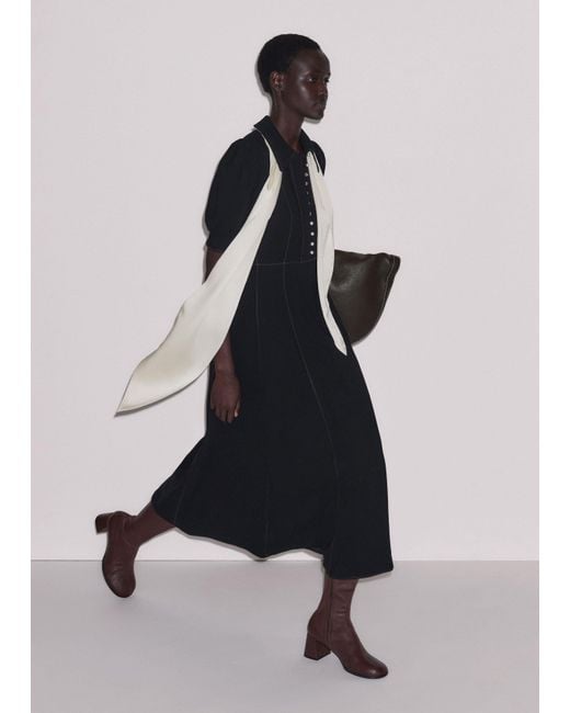 ME+EM Black Contrast Stitch Fit And Flare Midi Shirt Dress