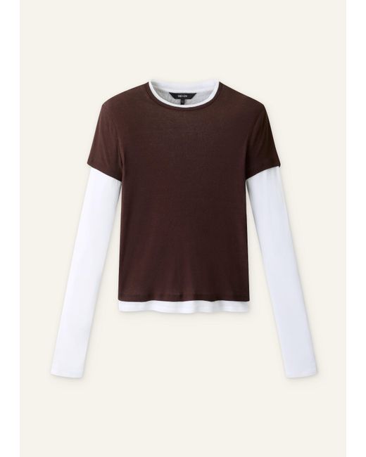 ME+EM Blue Sheer Rib Double Layer Top Summer Chocolate Soft