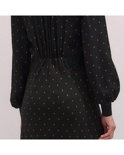 ME+EM Black Winter Polka Dot Lace Trim Maxi Dress/Caramel