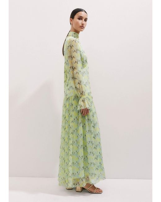 ME+EM Green Silk Tulip Print Full Length Dress + Tie
