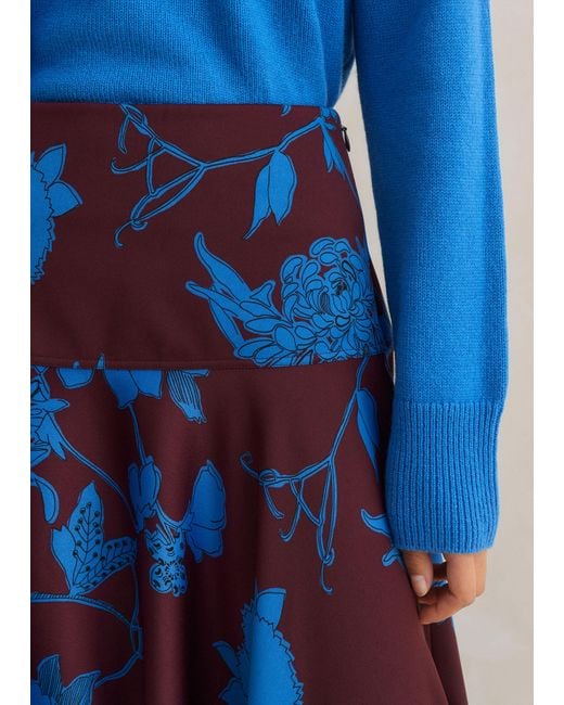 ME+EM Blue Scribble Floral Print Maxi Skirt