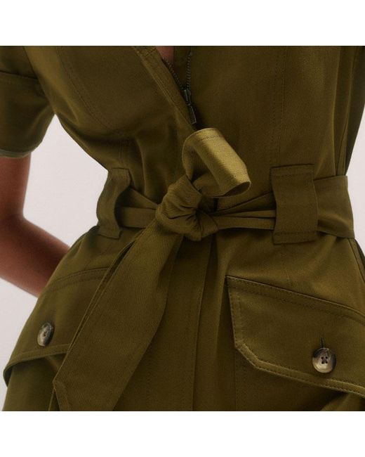 ME+EM Green Collared Zip Front Utility Dress + Belt
