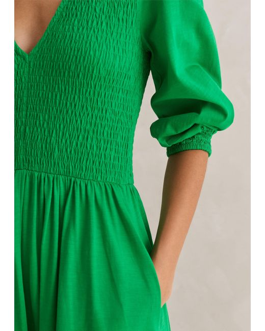 ME+EM Green Slub Cotton V-neck Maxi Dress
