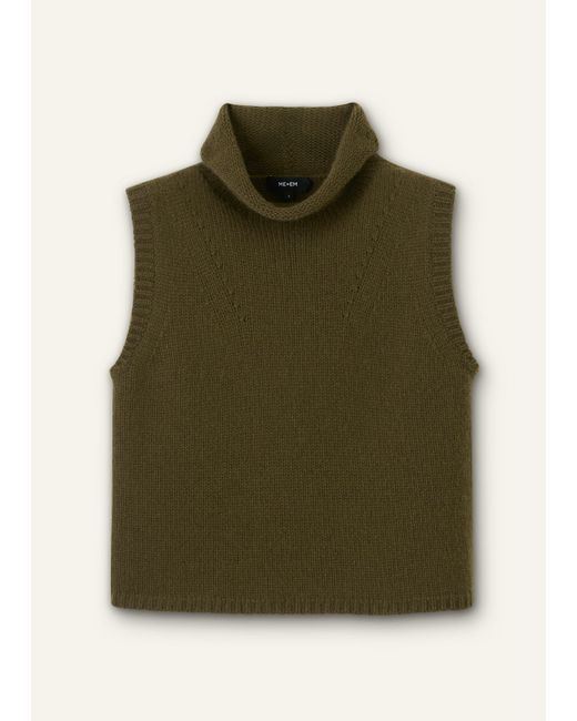 ME+EM Green Cashmere Grown-On Neck Straight Knit Vest