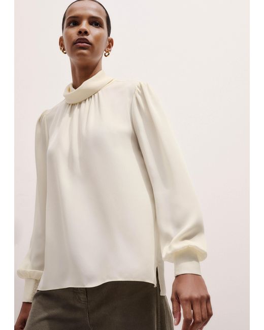 ME+EM Brown Silk High Neck Slim Top