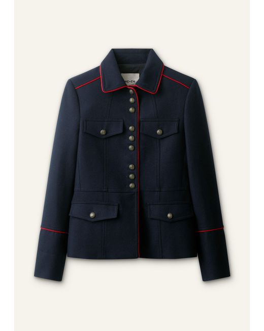 ME+EM Blue Slim Fit Piped Utility Jacket