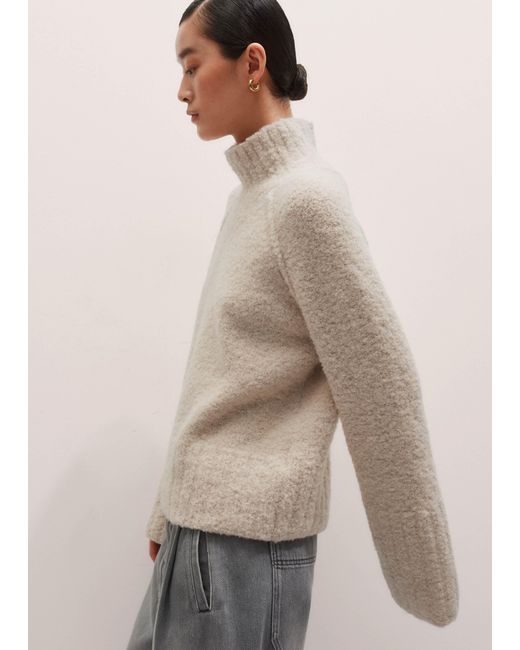 ME+EM Natural Relaxed High Neck Bouclé Jumper