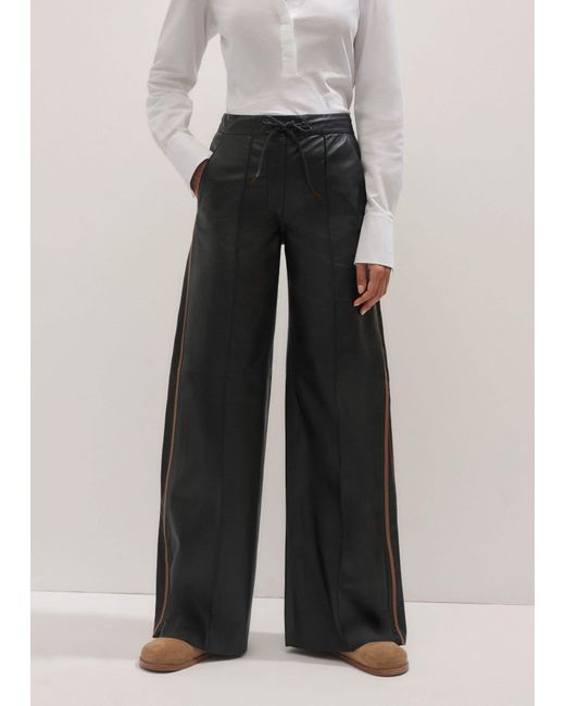 ME+EM Black Leather Sporty Wide-Leg Track Pant
