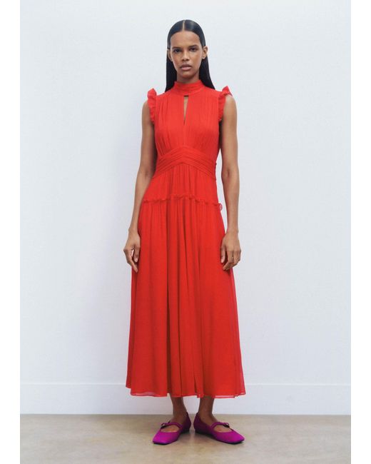 ME+EM Red Crinkle Silk Maxi Dress