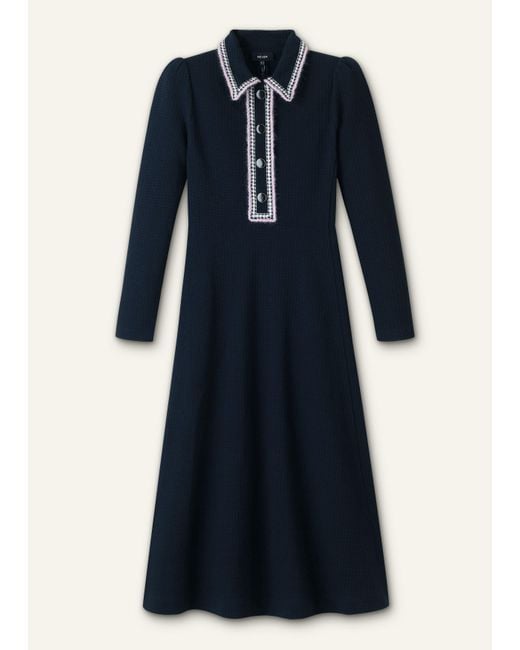 ME+EM Blue Crochet Trim Fit And Flare Midi Dress