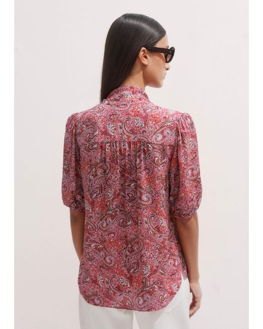 ME+EM Multicolor Silk Intricate Paisley Print Pussybow Blouse