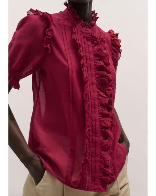 ME+EM Red Cotton Schifflie Blouse