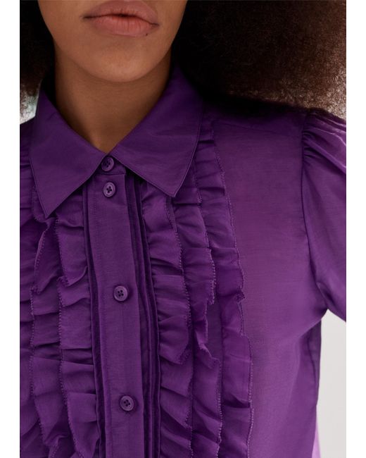 ME+EM Purple Silk Cotton Frill Detail Blouse