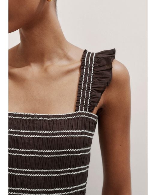 ME+EM Black Cotton Poplin Contrast Stitch Midi Dress