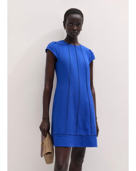 ME+EM Blue Crease-Less Linen Mini A-Line Dress