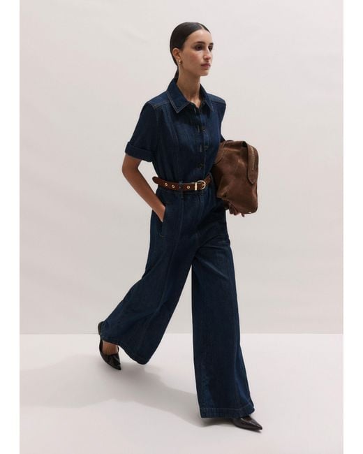 ME+EM Blue Relaxed Wide Leg Jumpsuit + Belt