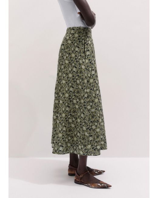 ME+EM White Silk Cotton Overgrown Floral Print Maxi Skirt-Multi