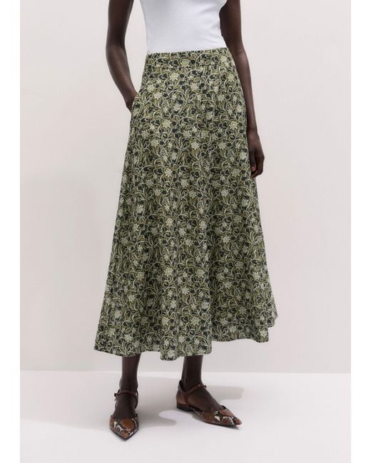 ME+EM White Silk Cotton Overgrown Floral Print Maxi Skirt-Multi
