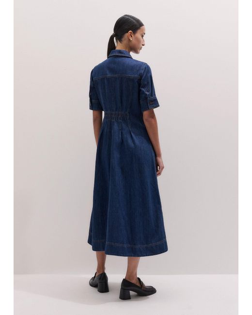 ME+EM Blue Denim Fit And Flare Midi Dress