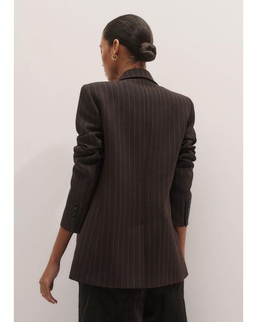 ME+EM Black Sharp Shoulder Pinstripe Blazer