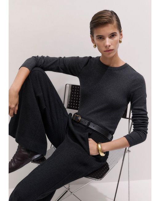 ME+EM Black Ultimate Rib Long Sleeve Top Charcoal Melange