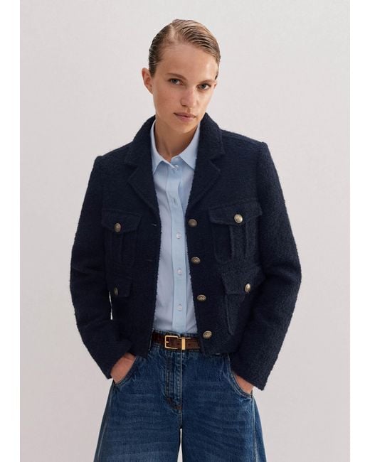 ME+EM Italian Bouclé Military Crop Jacket in Blue Lyst UK