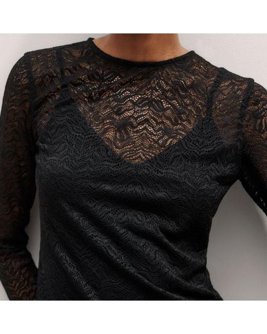 ME+EM Black Lace Crew Neck Top