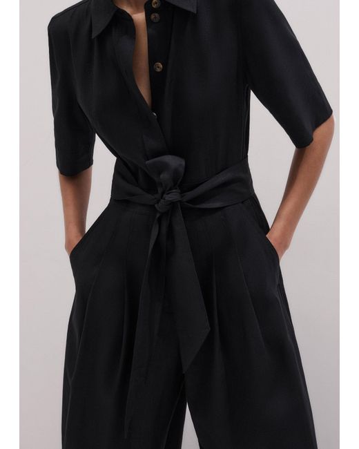 ME+EM Black Crease-Less Linen Cropped Jumpsuit + Belt