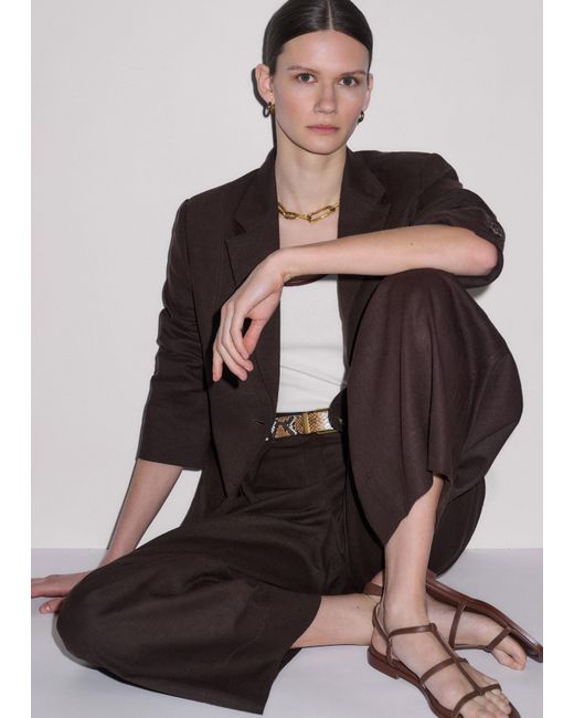 ME+EM Brown Crease-Less Linen Deconstructed Lightweight Summer Blazer