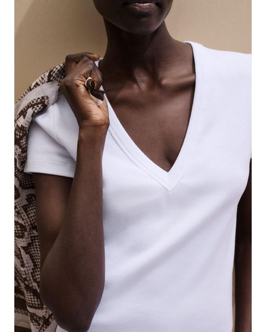 ME+EM White Ultimate Fitted Rib V-Neck Tee