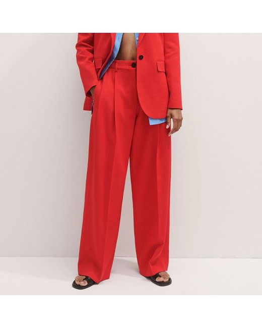 ME+EM Red Pop Color Sharp Shoulder Straight Blazer