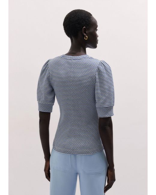 ME+EM Blue Striped Pouf Sleeve Tee Deep-Soft