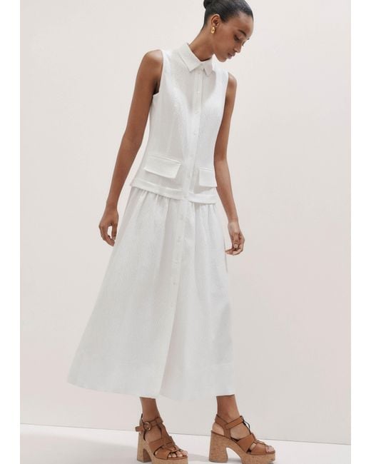 ME+EM White Seersucker Maxi Shirt Dress + Belt