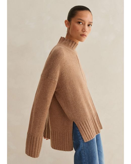 ME+EM Blue Cashmere Chunky High Neck Relaxed Sweater